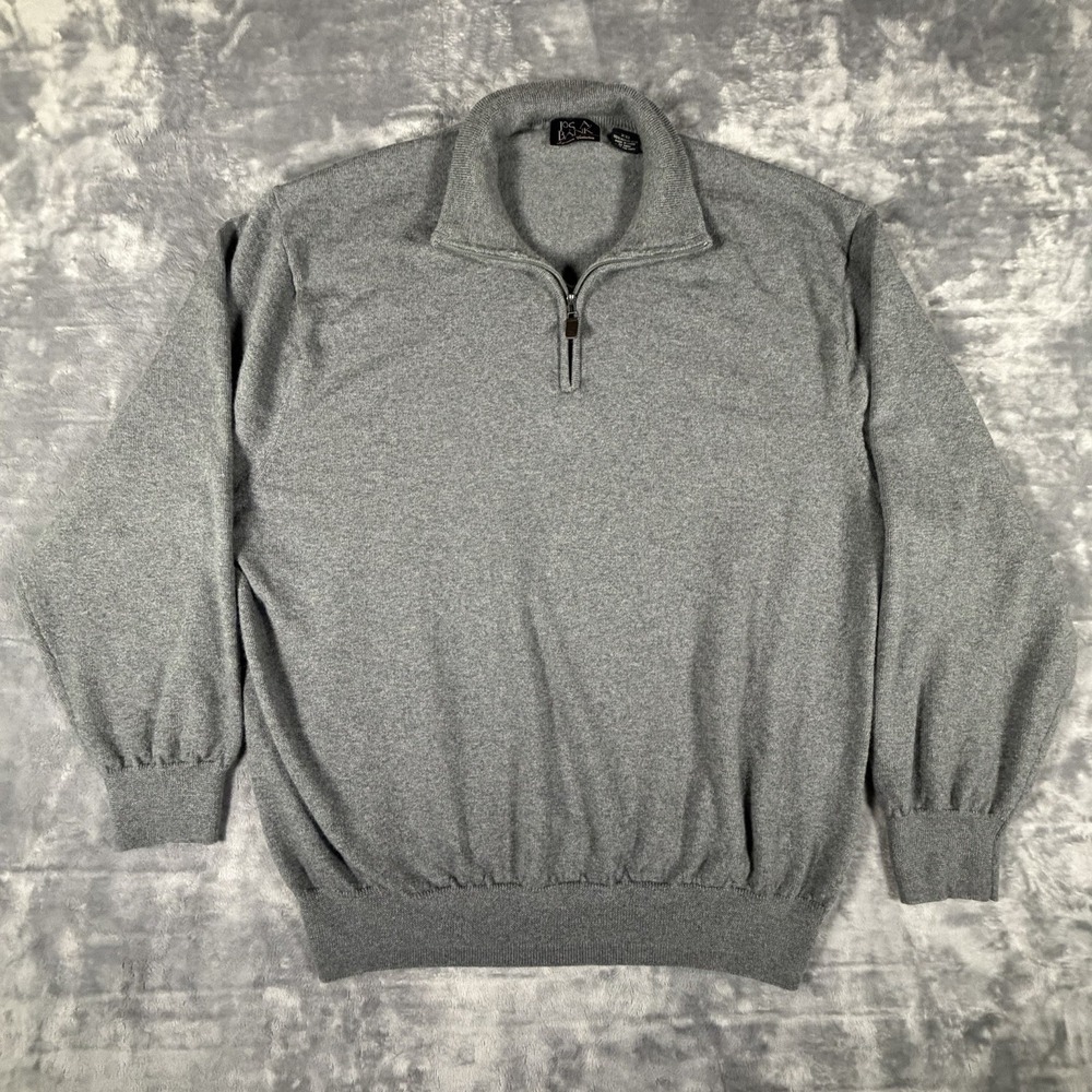 Jos A Bank Knit Pullover Men's 2XL Gray 1/4 Zip Marino Wool Stretch Comfy Cozy